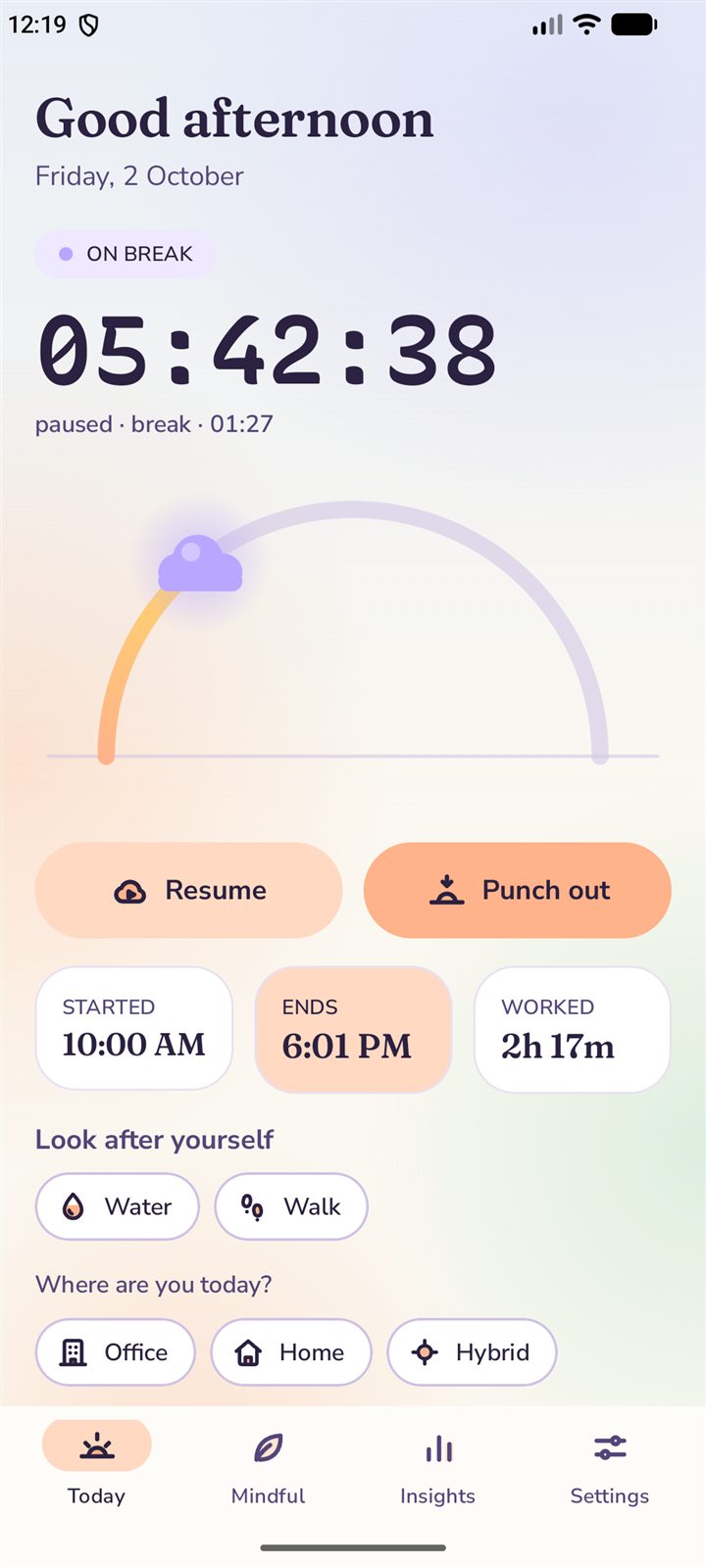 On break: the timer is paused and the finish time has moved later