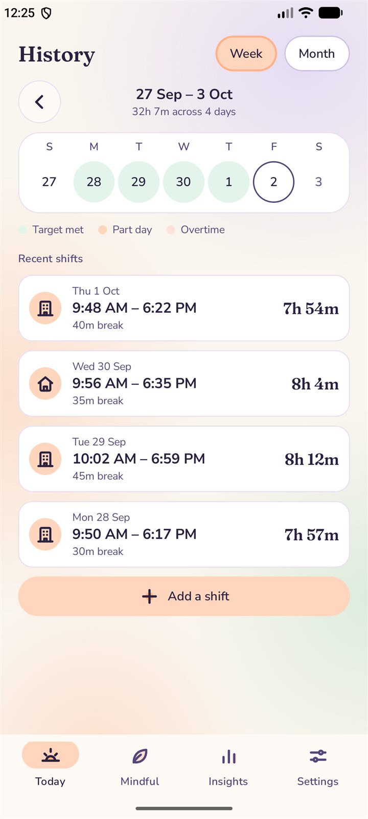 History with every shift listed